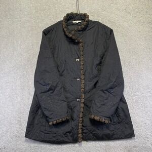 Cabi Jacket‎ Womens XL Black Quilted Paisley Faux Fur Trim Turn Lock Closure